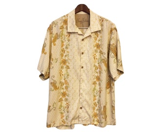 TOMMY BAHAMA Beige Silk Floral Hawaiian Shirt Men's Size XL
