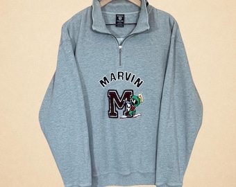 Vintage 90s Marvin the Martian Quarter Zip Sweatshirt Men's Size S
