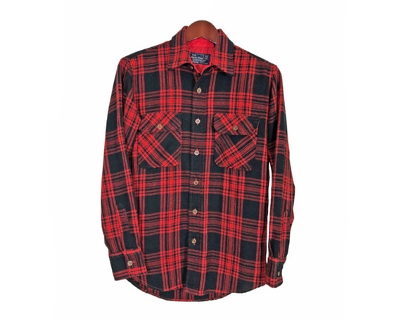 JC PENNY Vintage Black Red Buffalo Plaid Shirt Si… - image 1