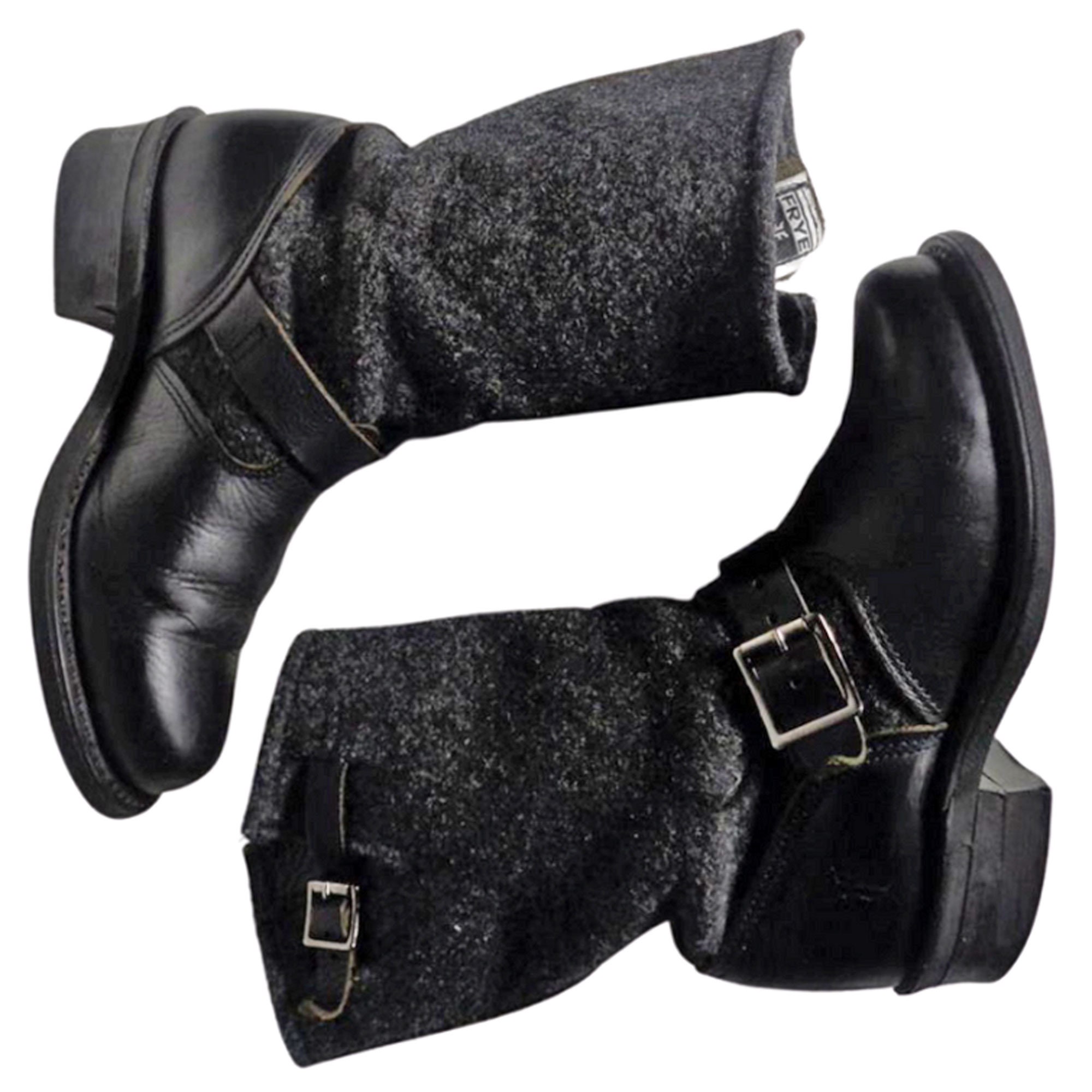 FRYE WOOL ENGINEER Wool Black Leather Motorcycle Boots  display picture 1