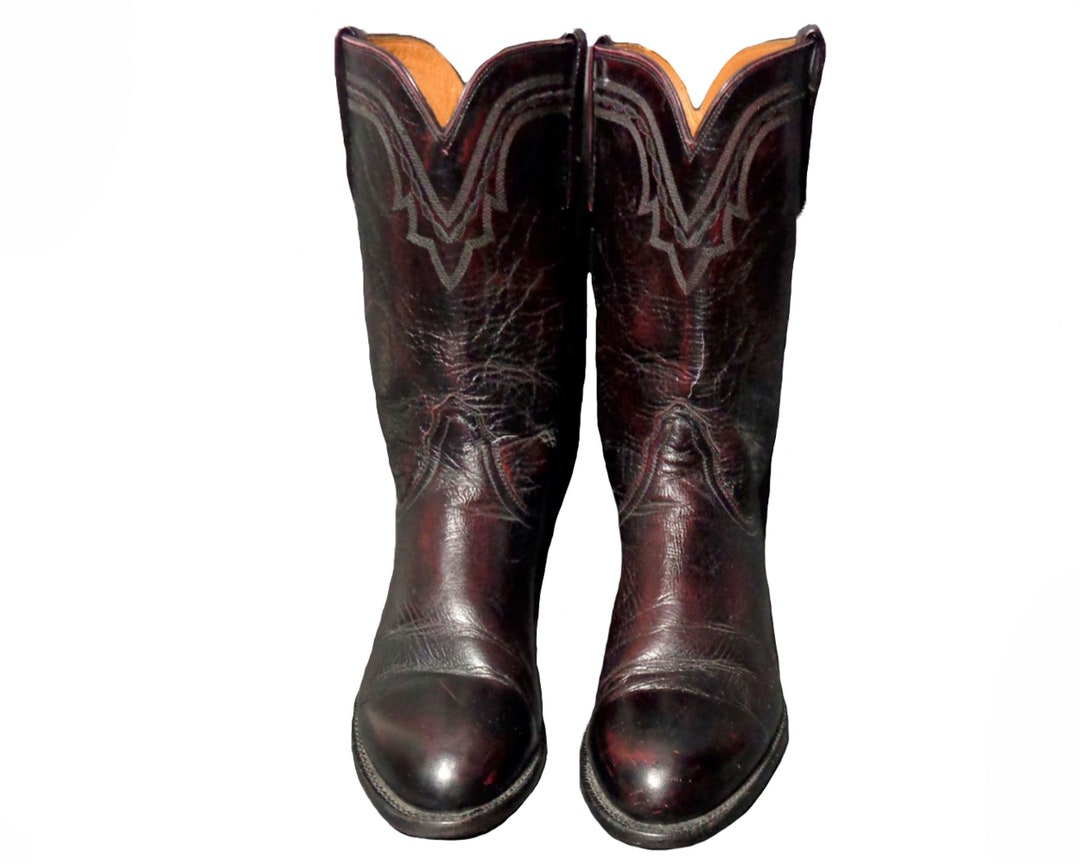 LUCCHESE 1883 BURGUNDY LEATHER Cowboy Men's Boots Size 8.5 Western ...