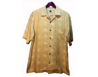 TOMMY BAHAMA Beige Floral Silk Hawaiian Shirt Men Size S