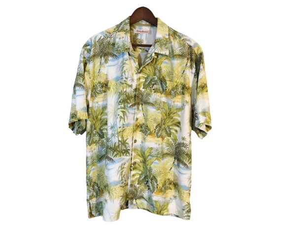 TOMMY BAHAMA Green Blue Floral Silk 
