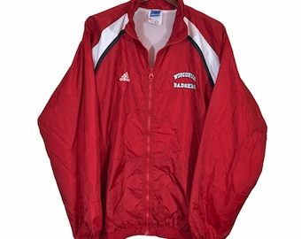 UNIVERSITY Of WISCONSIN Madison Badgers Adidas Red Embroidered Windbreaker Jacket Men's Size M