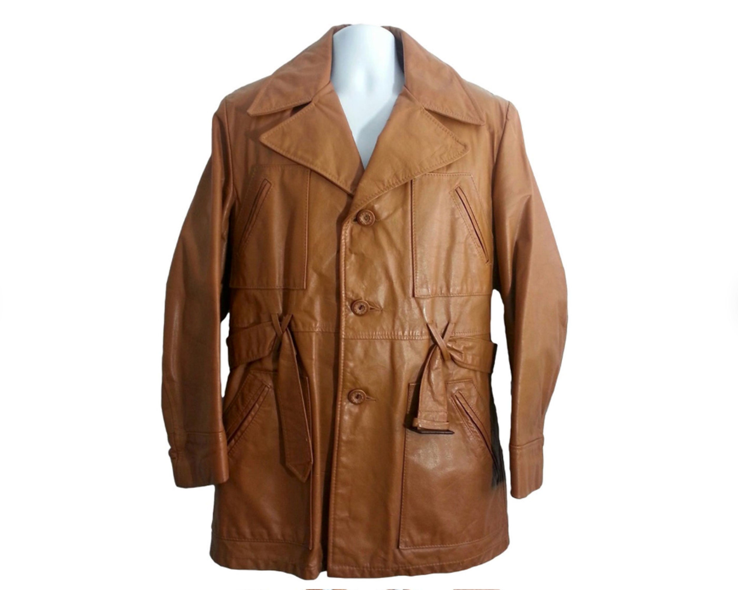 Size 40 Schott Vintage Brown Leather Trench Coat Men | Etsy