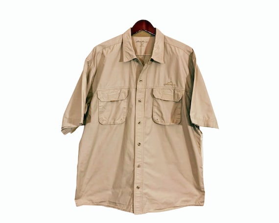 EDDIE BAUER Beige Short Sleeve Fishing Shirt Size XL -  UK
