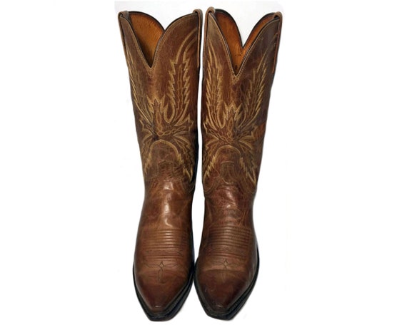 LUCCHESE 1883 BROWN LEATHER Cowboy Boots Uomo Taglia 9 E.E. // | Etsy Italia