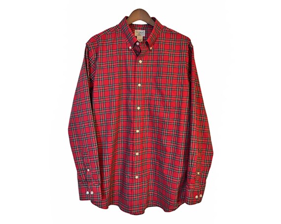 LL BEAN Red Green Plaid Flannel Shirt 