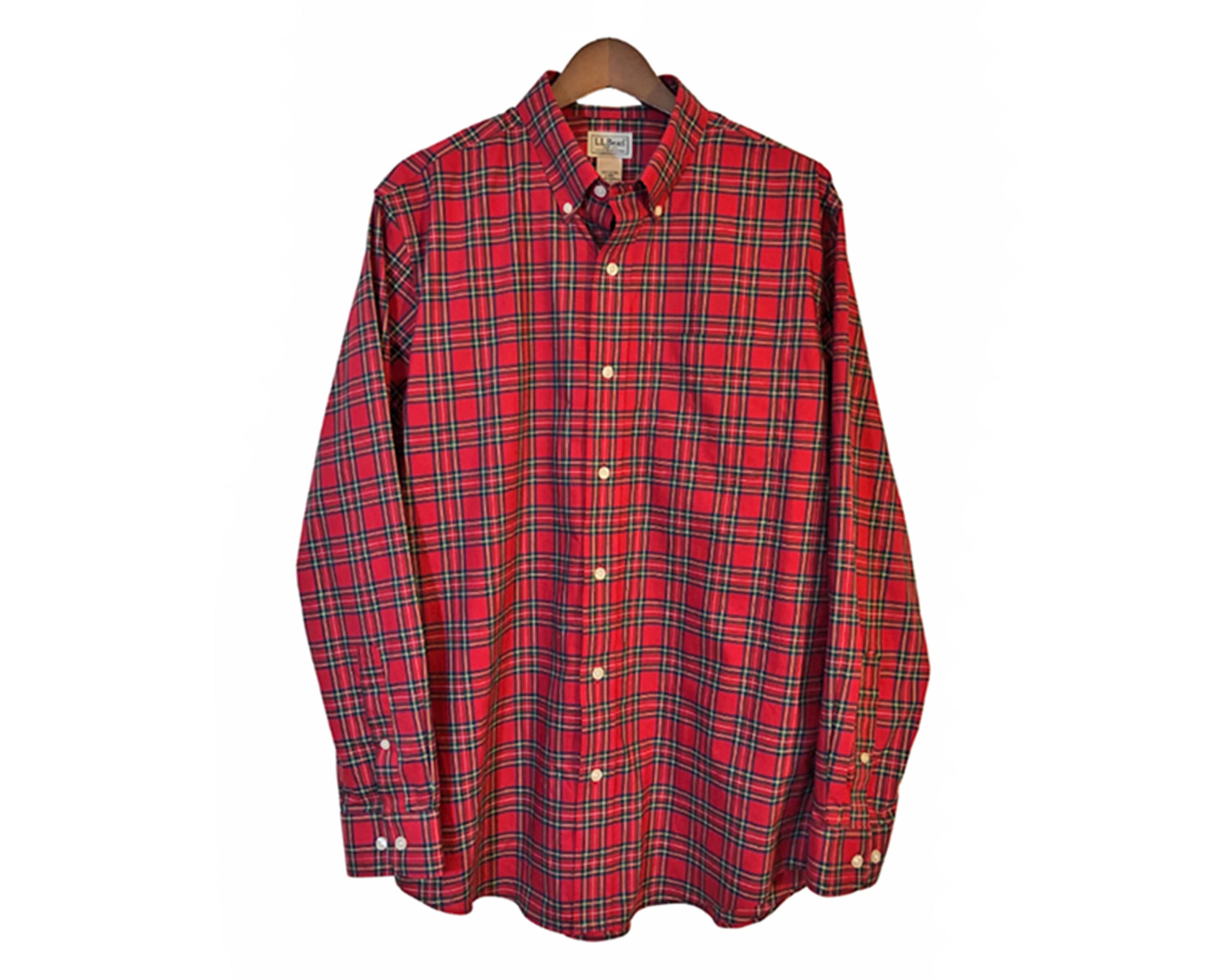 LL BEAN Red Green Plaid Flannel Shirt 