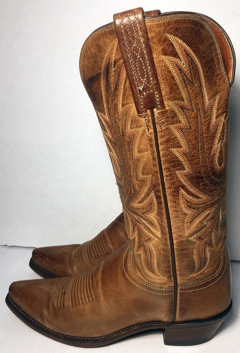 5.5 uk 37 euro 6.5 us LUCCHESE Brown Leather Western Cowgirl Boots Women Country Cowboy Riding Lady Made in USA Vintage Boots