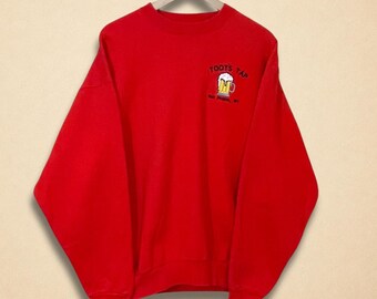 RR Vintage 90s Red Embroidered Mug Beer Sweatshirt Size XL RR