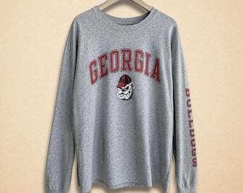 Vintage Georgia Bulldogs Gray Long Sleeve Shirt Size XL