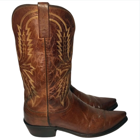 Western Country Vintage Schoenen Herenschoenen Laarzen Cowboy & Westernlaarzen Gemaakt in de VS. LUCCHESE 1883 BROWN LEATHER Cowboy Boots Heren Maat 8.5 E.E | 