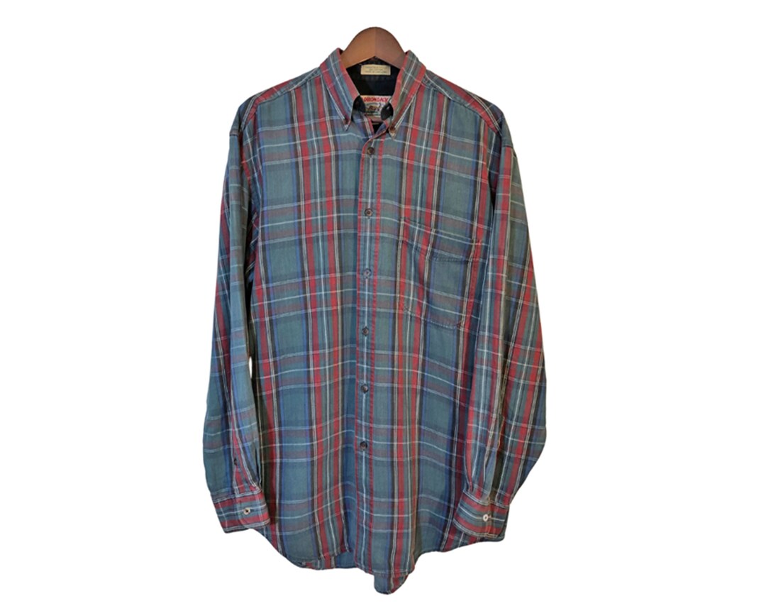 ADIRONDACK by Savile Row Green Red Plaid Flannel Shirt Men's Size M