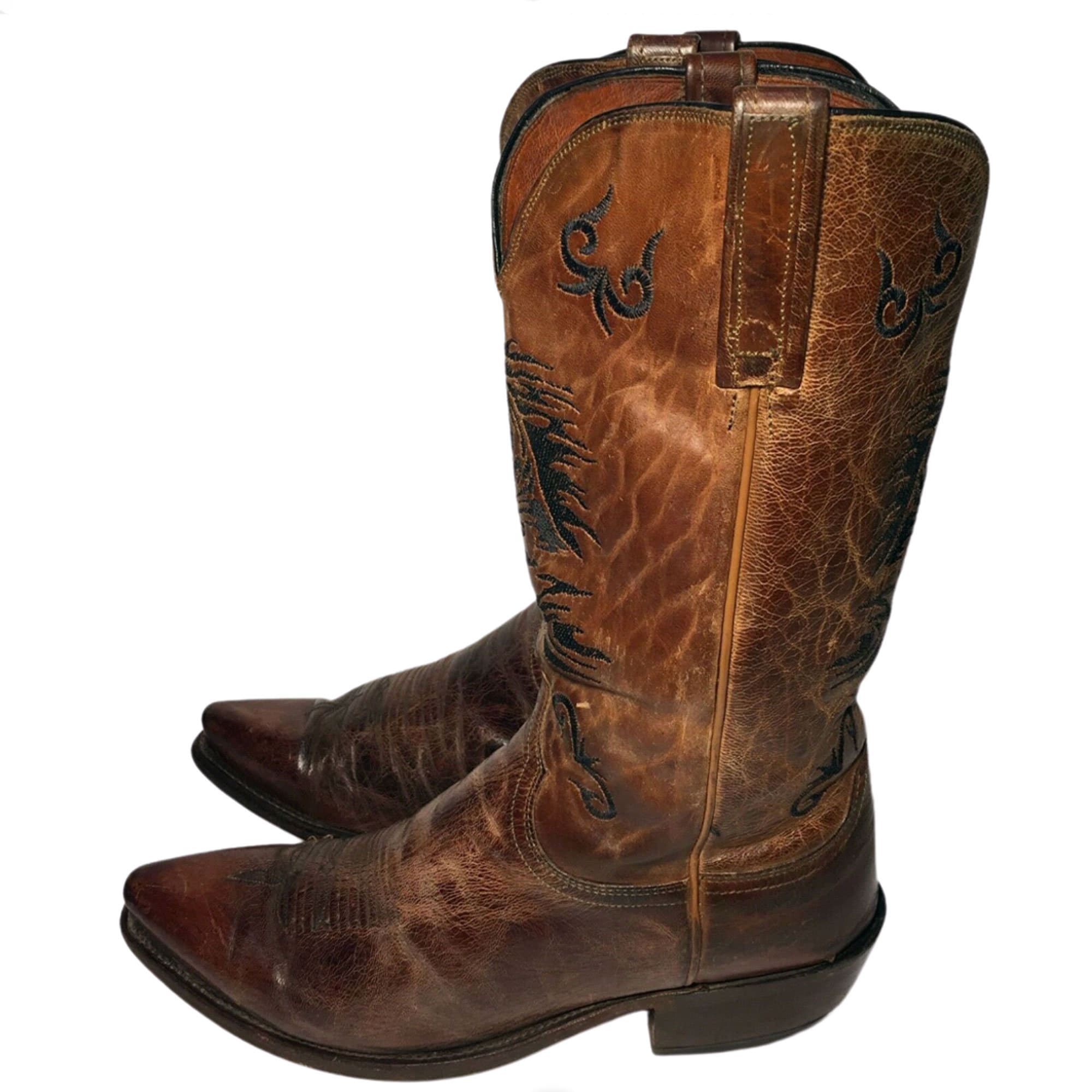 Country Western Vintage Gemaakt in de VS. Schoenen Herenschoenen Laarzen Cowboy & Westernlaarzen | Rijden biker LUCCHESE BROWN LEATHER Cowboy Boots Heren Maat 9 E.E 