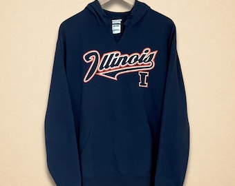 Vintage Illinois Fighting Illini Blue Navy Hoodie Size L