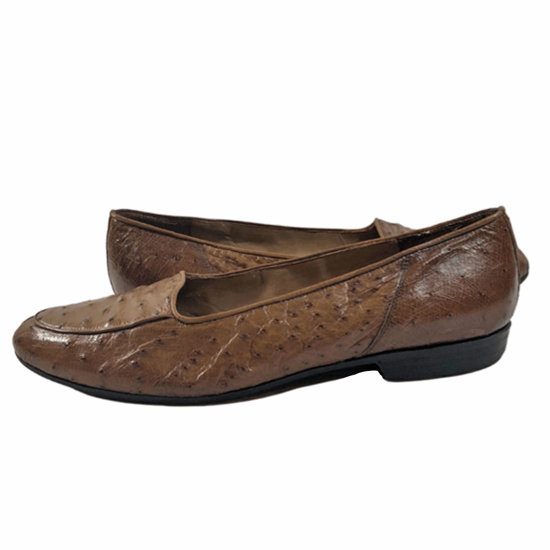 Lorenzo Banfi Brown Ostrich Slip on Loafers Women display picture 2