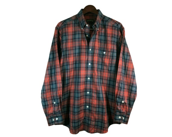 ORVIS Red Black Button Down Plaid 