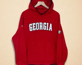 Vintage Georgia Bulldogs Red Embroidered Fleece Hoodie Size L