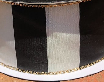 Black ivory gold edged wired ribbon 3 yards