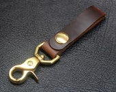 Horween Chromexcel brown leather belt loop keychain, leather key fob, solid brass snap key chain