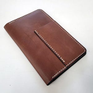 Full grain leather field notes cover with pen holder, leather journal cover holds pencil, 3.5&quot; x 5.5&quot; pocket notebook cover,