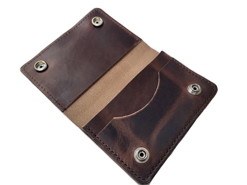 Brown biker wallet, chain wallet, mens leather wallet, small biker wallet, snap wallet, leather wallet, card wallet, bifold, Made in USA image 7