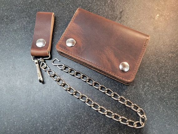 Brown Biker Wallet Chain Wallet Mens Leather Wallet Small Biker Wallet Snap Wallet Leather Wallet Card Wallet Bifold Made in USA Etsy UK