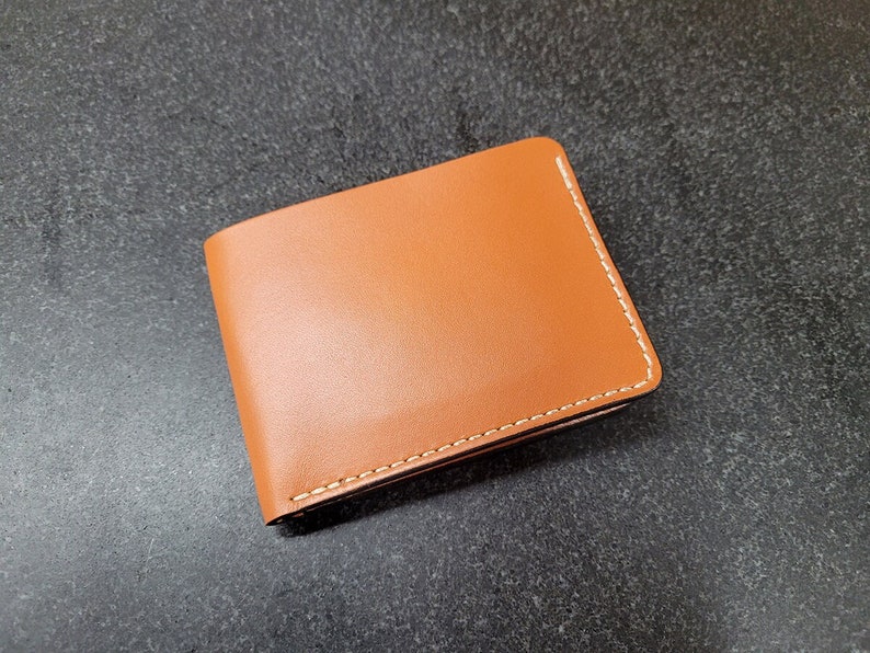 Mens leather wallet, personalized leather wallet, slim leather billfold, monogrammed leather wallet, Tan