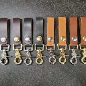 Handmade leather belt loop keychain, leather key fob, brass snap key chain, made in USA, Wickett and Craig