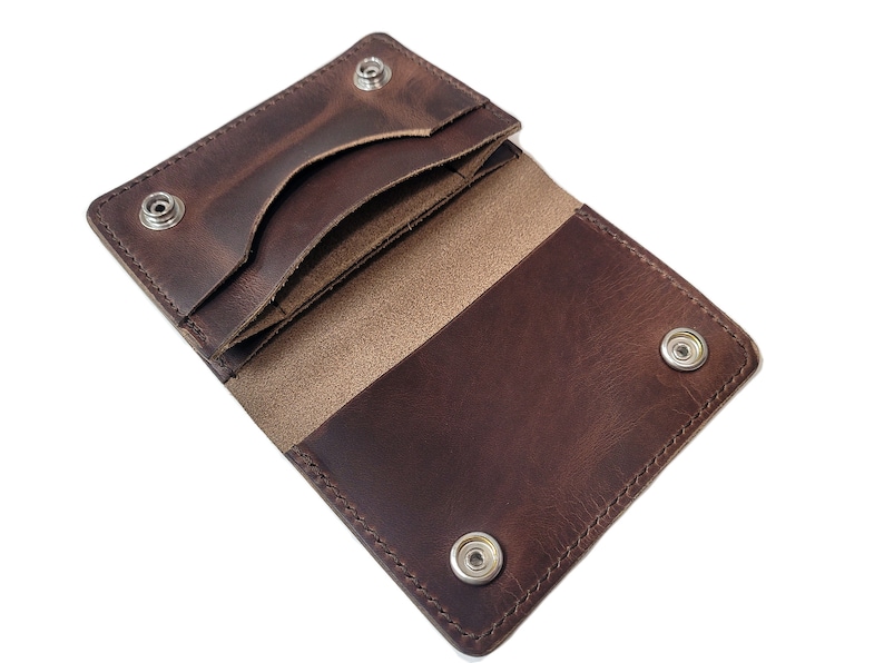 Brown biker wallet, chain wallet, mens leather wallet, small biker wallet, snap wallet, leather wallet, card wallet, bifold, Made in USA image 6