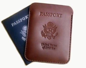 Personalized passport cover, personalized leather passport holder, passport sleeve, full grain leather