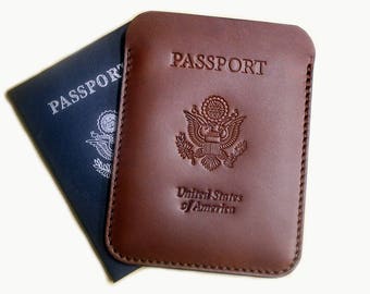 Personalized passport cover, personalized leather passport holder, passport sleeve, full grain leather