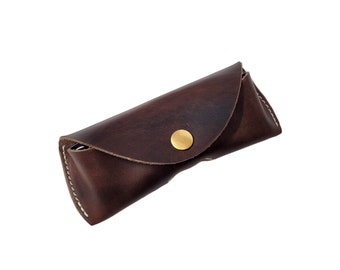 Handmade leather glasses case, sunglasses case, brown leather eyeglass case, reading glasses case, Made in USA