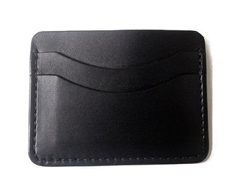 Black leather card holder, personalized leather card wallet, minimalist cardholder, groomsmen leather gift