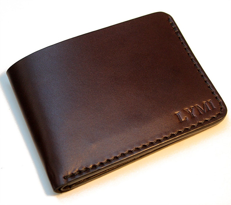 Mens Leather Wallet Personalized Leather Wallet Slim Leather Billfold Monogrammed Leather Wallet - 