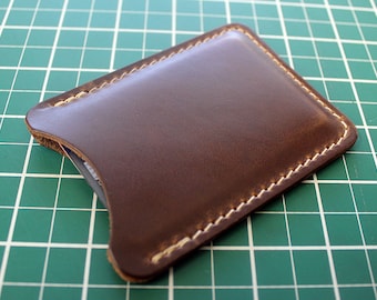 Minimalist leather card sleeve, slim leather credit card holder, thin leather wallet, full grain leather, Horween Chromexcel