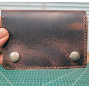 Brown biker wallet, chain wallet, mens leather wallet, small biker wallet, snap wallet, leather wallet, card wallet, bifold, Made in USA Antique