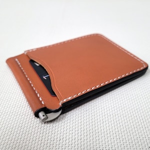 Billetera de cuero hecha a mano con clip para billetes, billetera personalizada con clip para billetes, billetera plegable, billetera con bolsillo frontal, billetera delgada de cuero para hombres, HECHA EN EE. UU.