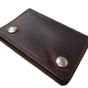 Brown biker wallet, chain wallet, mens leather wallet, small biker wallet, snap wallet, leather wallet, card wallet, bifold, Made in USA image 4