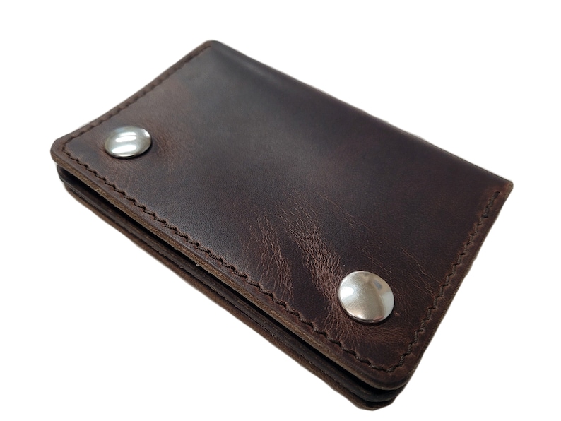 Brown biker wallet, chain wallet, mens leather wallet, small biker wallet, snap wallet, leather wallet, card wallet, bifold, Made in USA image 4