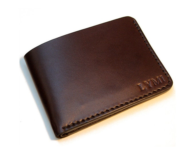 Mens leather wallet, personalized leather wallet, slim leather billfold, monogrammed leather wallet,