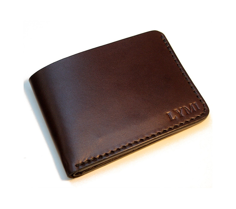 Cartera de cuero para hombre, cartera de cuero personalizada, billetera delgada de cuero, cartera de cuero con monograma, Dark Brown
