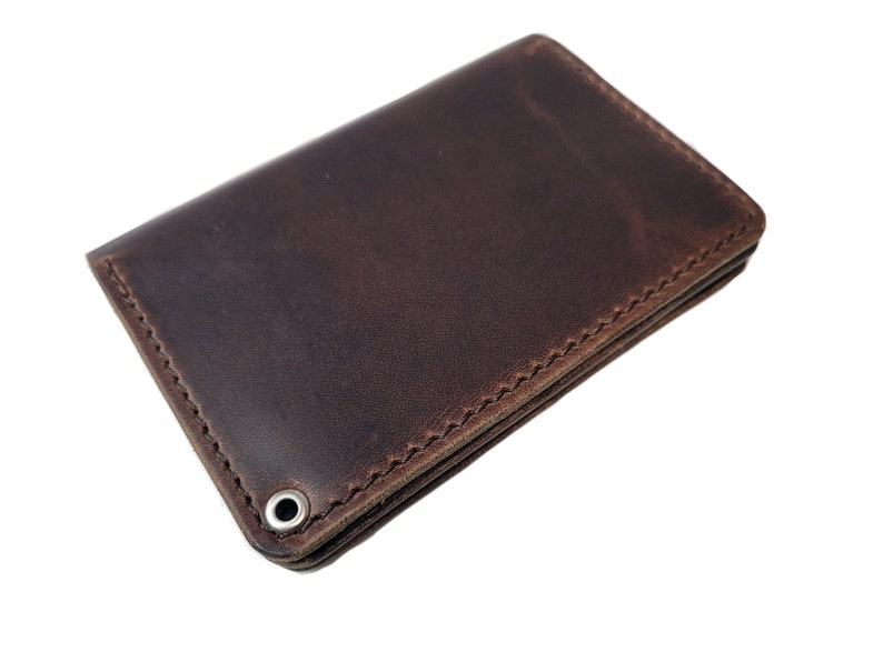 Brown biker wallet, chain wallet, mens leather wallet, small biker wallet, snap wallet, leather wallet, card wallet, bifold, Made in USA image 5