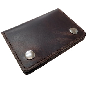 Cartera de motociclista marrón, cartera con cadena, cartera de cuero para hombre, cartera pequeña de motociclista, cartera con cierre a presión, cartera de cuero, tarjetero, plegable, fabricada en EE. UU.