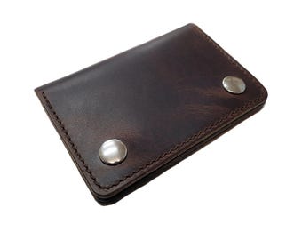Cartera de motociclista marrón, cartera con cadena, cartera de cuero para hombre, cartera pequeña de motociclista, cartera con cierre a presión, cartera de cuero, tarjetero, plegable, fabricada en EE. UU.