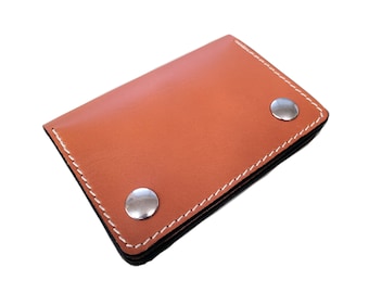Tan leather biker wallet, mens leather wallet, snap wallet, handmade leather wallet, card wallet, bifold, Made in USA