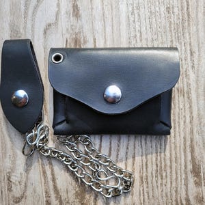 Cartera de cadena de cuero hecha a mano, billetera con broche, billetera de cuero para hombre, billetera con tarjetero Fabricada en EE. UU.