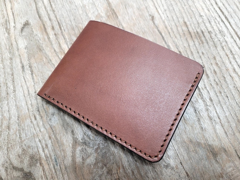 Cartera de cuero para hombre, cartera de cuero personalizada, billetera delgada de cuero, cartera de cuero con monograma, Medium brown