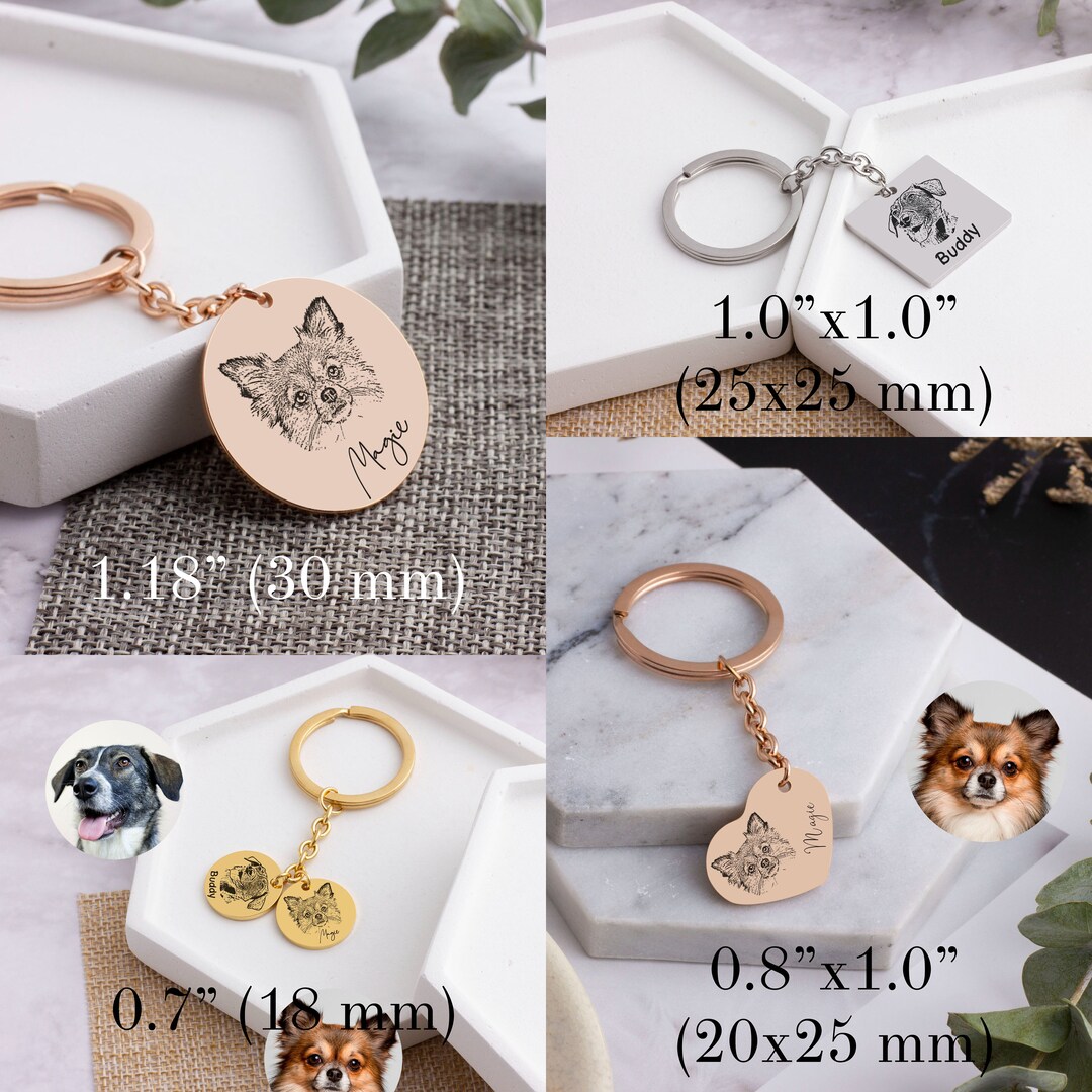Custom Pet Portrait Keychain Pet Memorial Gift for Her Personalize Gold